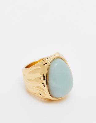 ASOS DESIGN - Limited Edition - Ring mit Amazonit-Stein und 14k-Vergoldung-Goldfarben