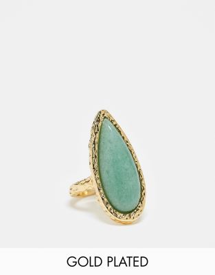 ASOS DESIGN - Limited Edition - Ring mit Halbedelstein und 14k-Vergoldung-Goldfarben