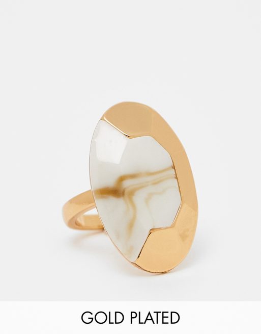 ASOS DESIGN – Limited Edition – Ring mit marmoriertem, harzhaltigem Schmuckstein und 14k-Vergoldung