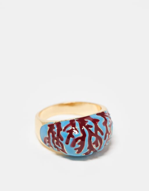 ASOS DESIGN Limited Edition ring with enameled coral design in gold tone