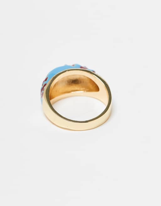 ASOS DESIGN Limited Edition ring with enameled coral design in gold tone
