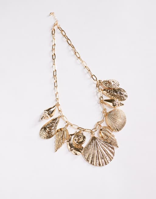 ASOS DESIGN Limited Edition sea-shell chunky charm necklace in gold tone, 2 of 3