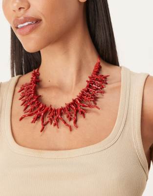 Asos Design Limited Edition Short Cord Necklace With Big Faux Red Coral Details