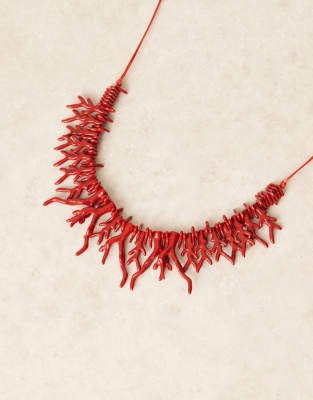 Asos Design Limited Edition Short Cord Necklace With Big Faux Red Coral Details