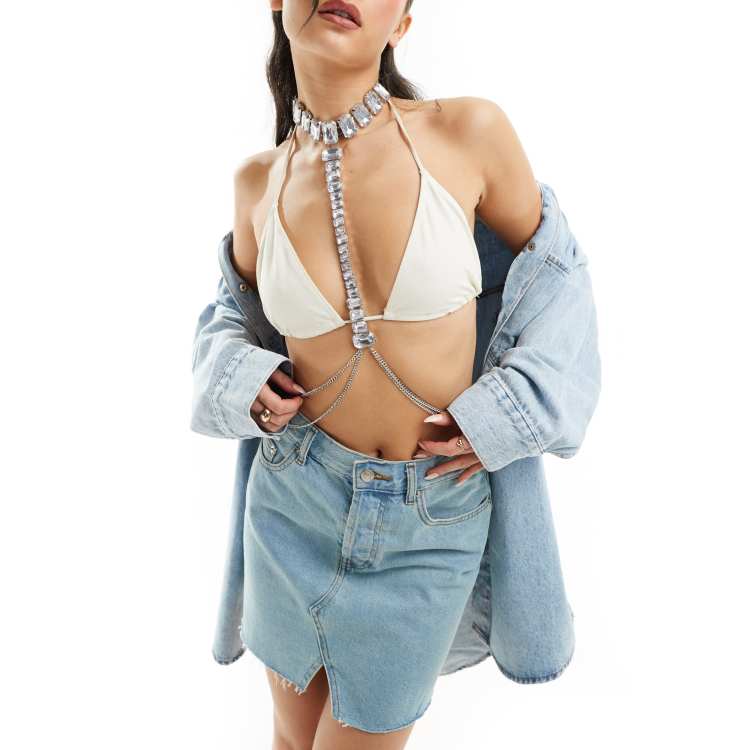 ASOS DESIGN Limited Edition Silberfarbene Body Chain mit Kristall Choker ASOS