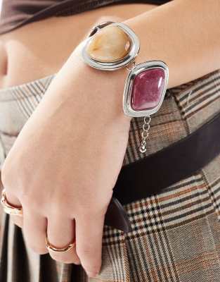 ASOS DESIGN - Limited Edition - Silberfarbenes Armband mit Halbedelstein-Detail