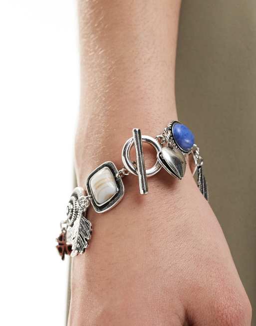 ASOS DESIGN – Limited Edition – Silverfärgat armband med syntetiska halvädelstenar och berlocker, 3 av 3