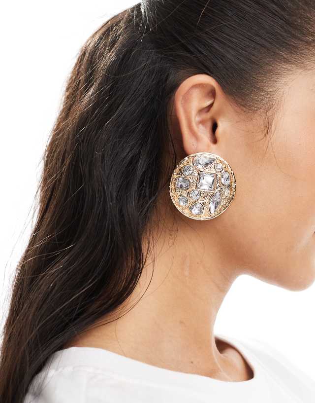 ASOS DESIGN - limited edition stud earrings with circle mixed crystal design in gold tone