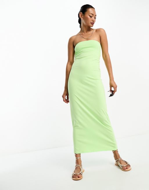 ASOS DESIGN – Limonkowa sukienka midi bodycon z dekoltem bandeau, 4 z 4