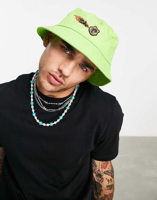ASOS DESIGN – Limonkowozielony kapelusz typu bucket z haftem