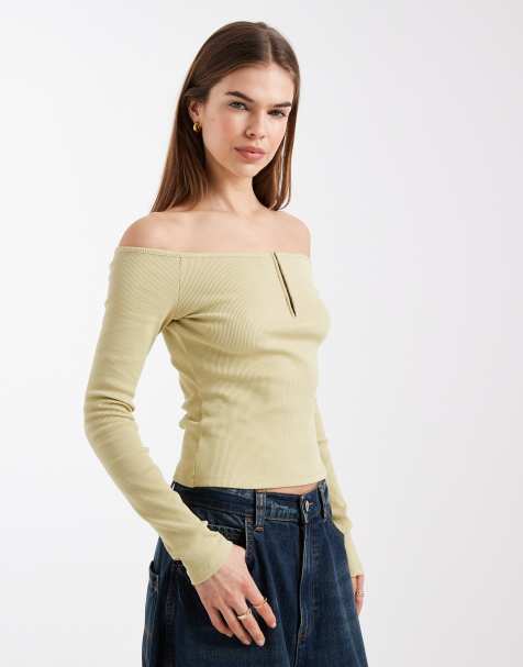 ASOS DESIGN – Limonkowozielony top z odkrytymi ramionami i zapięciem na haftki - view 1