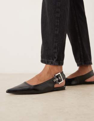 ASOS DESIGN – Linear – Ballerinas in Schwarz mit Fersenriemen und Schnallendetail - view 1