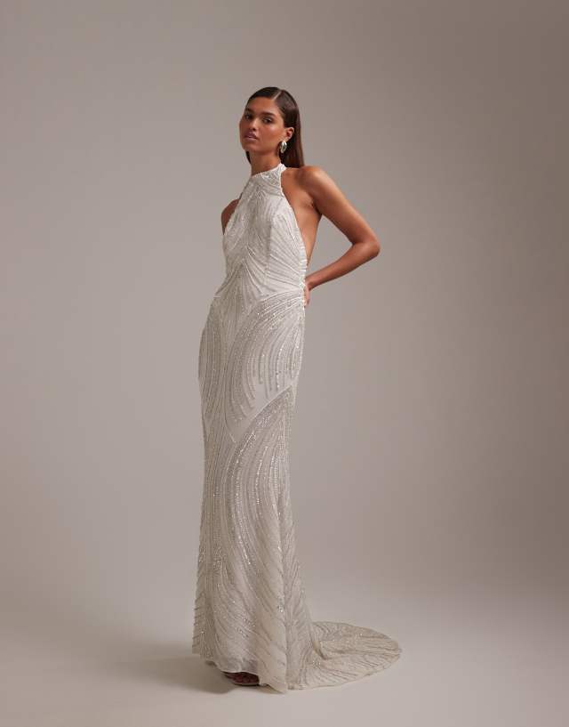 asos beaded wedding dress DESIGN linear open back halter maxi in white YGroup_romilly-strappy i.ebayimg.com/images/g/sywAAOSwNGdmRyH4/s-l1200.jp... Pant Size:29
