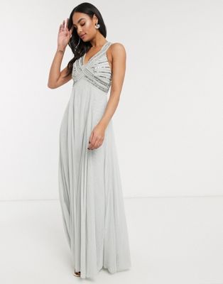 asos design maxi dress in delicate linear sequin with long sleeves