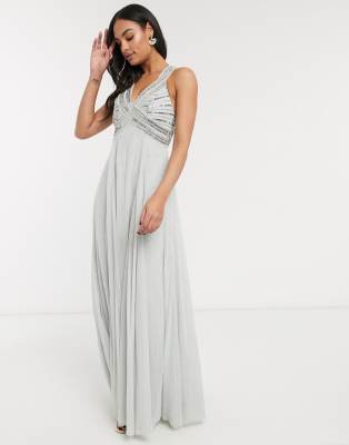 geometric embellished sequin bodice maxi dress