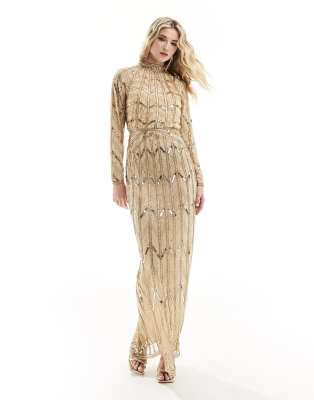 Asos Design Linear Embellished Maxi Dress With Gem Detail In Gold