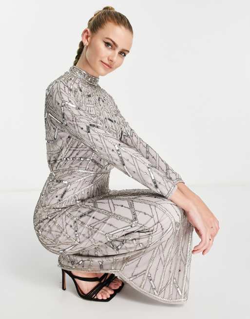 Asos design maxi dress in delicate linear sequin hotsell with long sleeves