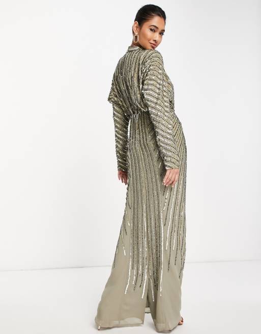 ASOS EDITION geo embellished long sleeve maxi dress with faux