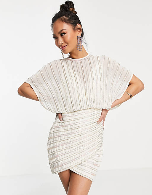 ASOS DESIGN linear embellished mini dress with wrap skirt