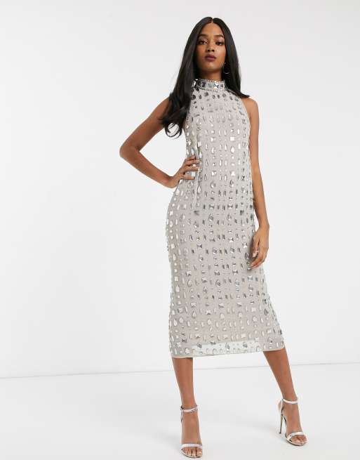 ASOS DESIGN linear gem embellished midaxi dress