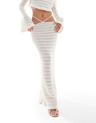 Asos Design Linear Textured Maxi Skirt With Waist Tie In White