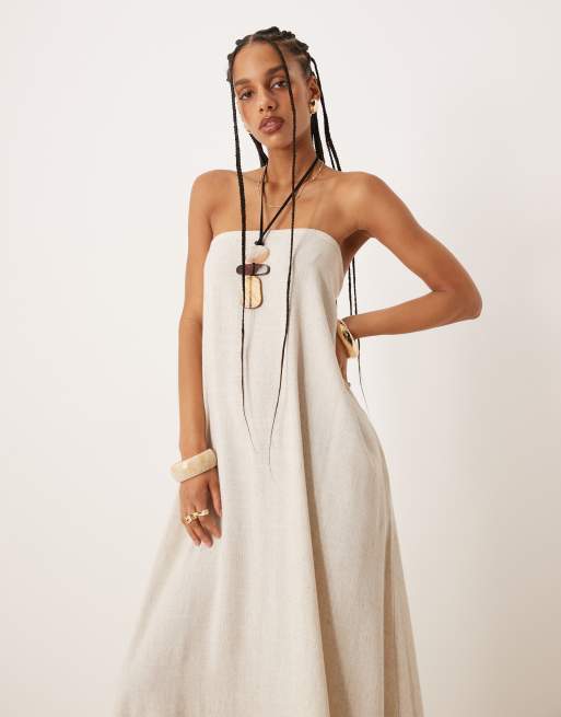 ASOS DESIGN linen bandeau maxi dress in oat | ASOS