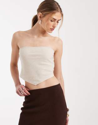 ASOS DESIGN linen bandeau scarf top in stone