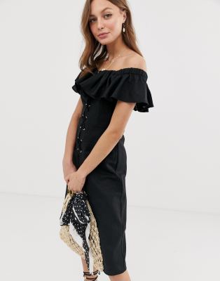 linen bardot midi dress