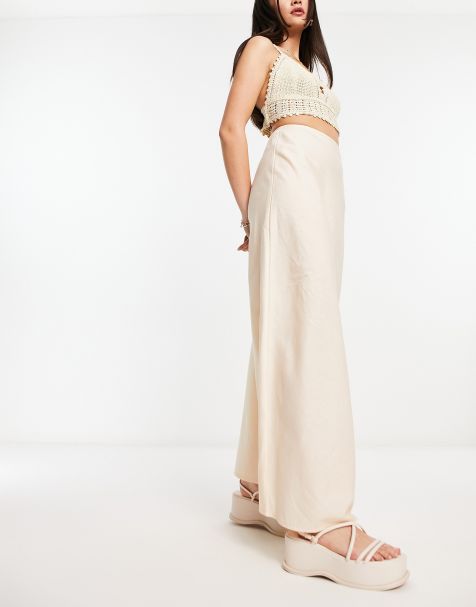 ASOS DESIGN linen bias maxi skirt in natural - view 1