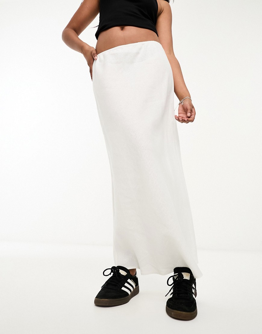 Asos Design Linen Bias Midi Skirt In Natural-neutral