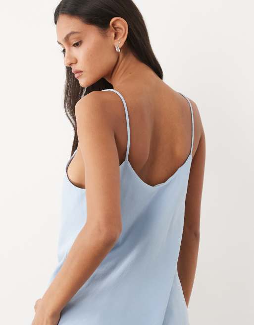 ASOS DESIGN linen blend 90s scoop neck cami top in blue co ord, 4 of 4