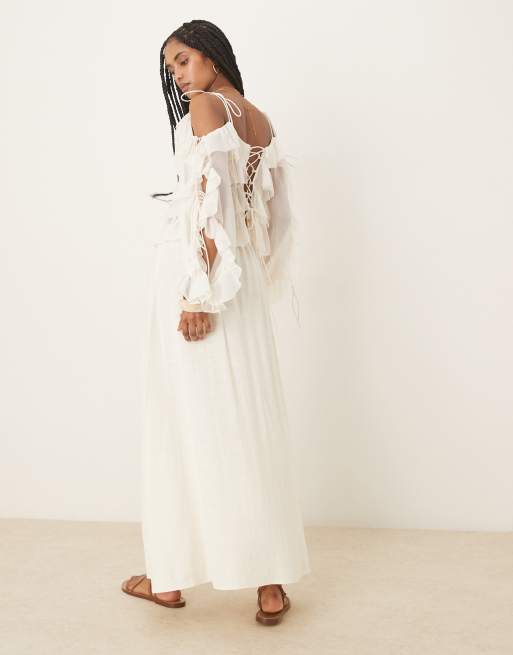 ASOS DESIGN linen blend a-line maxi skirt in ivory, 2 of 5