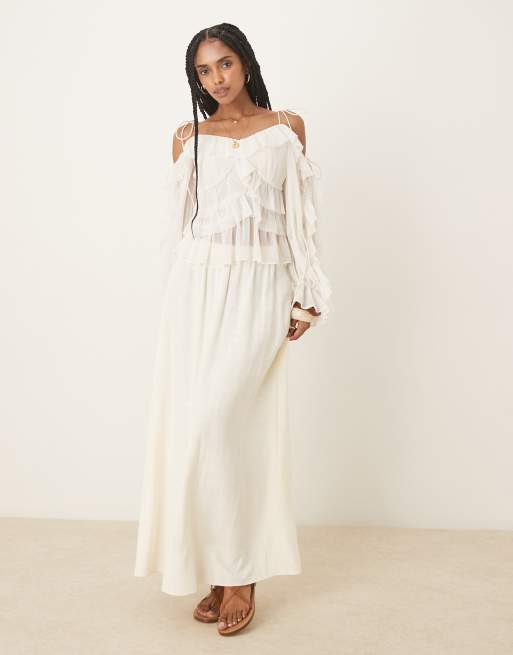 ASOS DESIGN linen blend a-line maxi skirt in ivory, 5 of 5