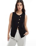 [ASOS DESIGN] ASOS DESIGN linen blend asymmetric button front waistcoat in black 10 black