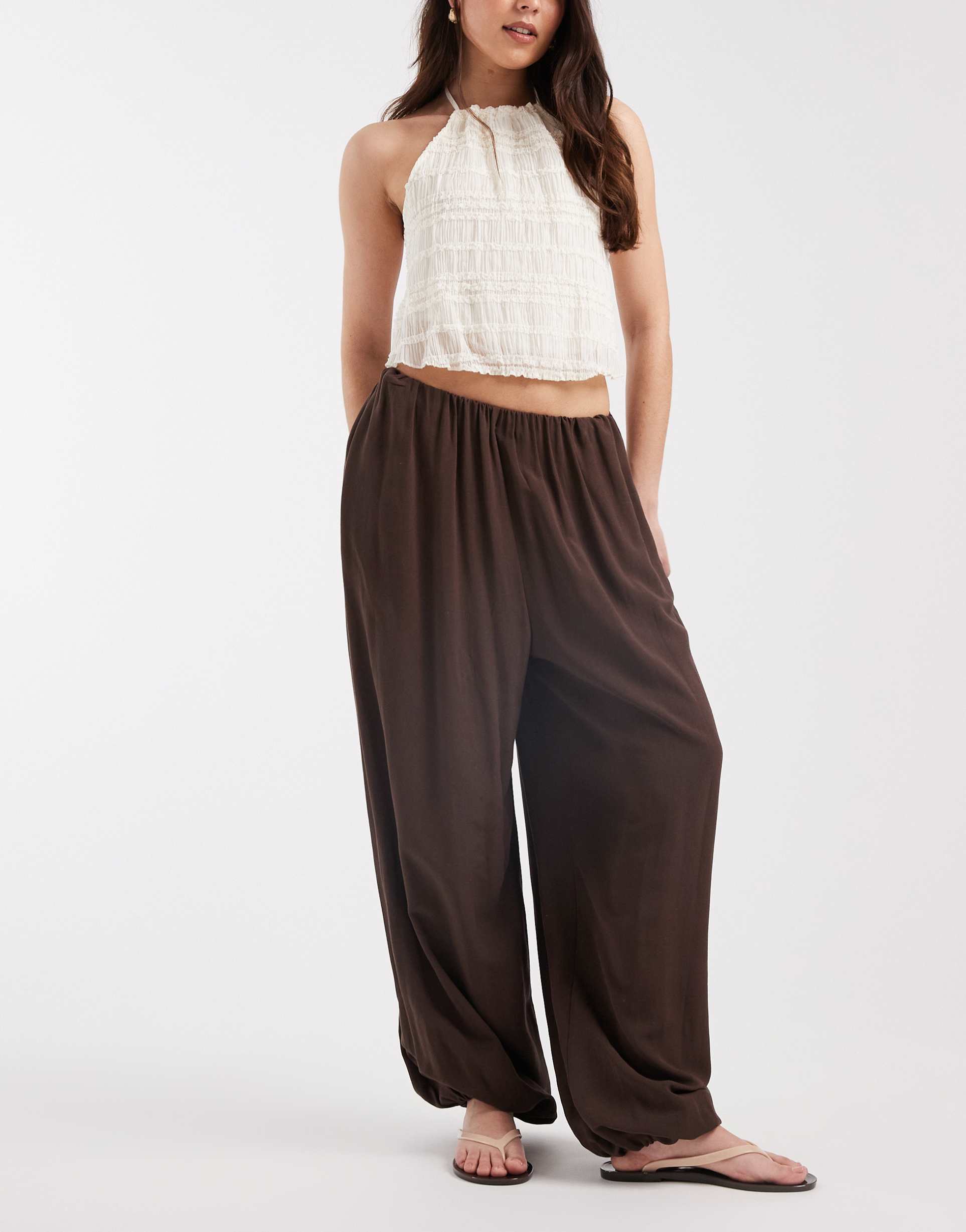 asos design linen blend balloon pants in chocolate