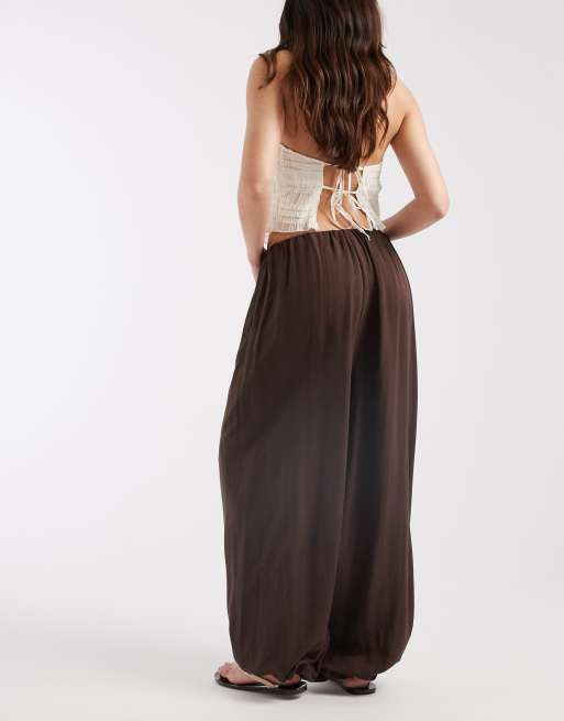 ASOS DESIGN linen blend balloon trouser in chocolate, 5 of 5