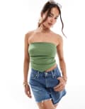[ASOS DESIGN] ASOS DESIGN linen blend bandeau scarf top in khaki-Green 18 khaki