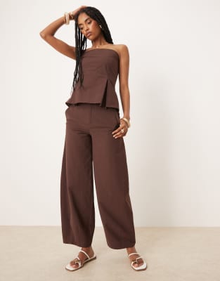 ASOS DESIGN - Pantalon large en lin mélangé - Chocolat