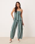 [ASOS DESIGN] ASOS DESIGN linen blend barrel leg pants in green stripe (part of a set) 12 Green Stripe