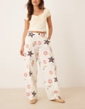 [ASOS DESIGN] ASOS DESIGN linen blend barrel leg Pants in holiday print (Part of a set)-Multi 12 Holiday print
