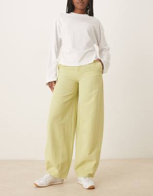 Asos Design Linen Blend Barrel Leg Pants In Green
