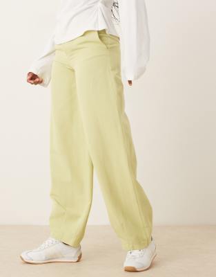 Asos Design Linen Blend Barrel Leg Pants In Green
