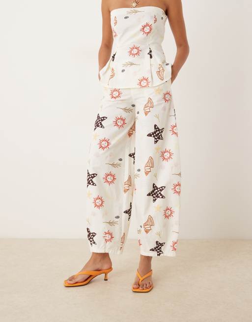 ASOS DESIGN linen blend barrel leg pants in vacation print - part of a set, 3 of 5