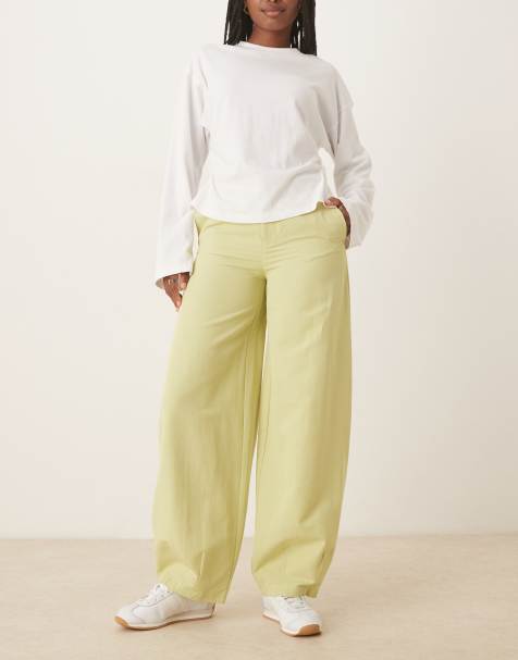 ASOS DESIGN linen blend barrel leg trouser co-ord in sage green - view 1