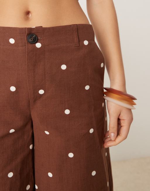 ASOS DESIGN - Pantalon large d'ensemble en lin mélangé - Chocolat à pois