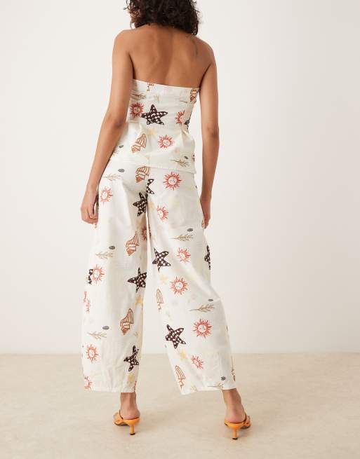 ASOS DESIGN linen blend barrel leg trouser in holiday print co ord, 4 of 5