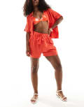 [ASOS DESIGN] ASOS DESIGN linen blend beach shorts in tomato red (part of a set) 6 Tomato Red