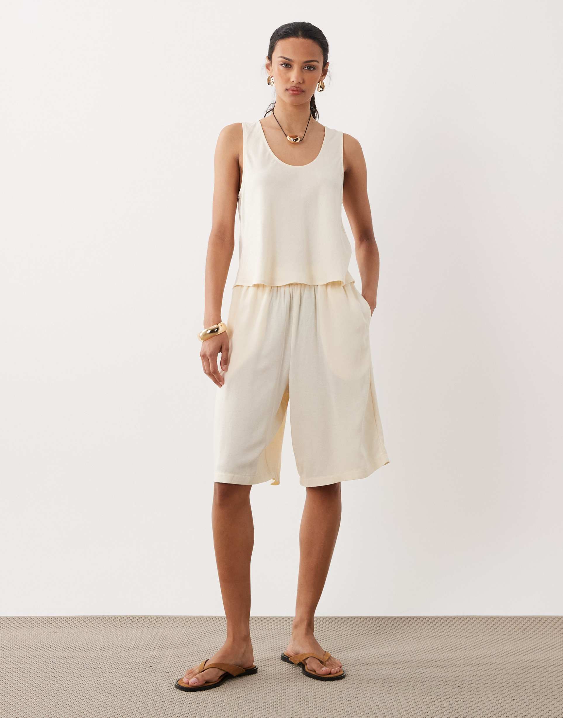 asos design linen blend bermuda shorts in ivory