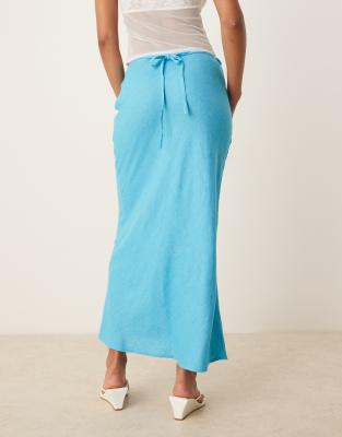 Asos Design Linen Blend Bias Cut Maxi Skirt In Blue