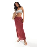 [ASOS DESIGN] ASOS DESIGN linen blend bias maxi skirt in burgundy-Red 16 Burgundy